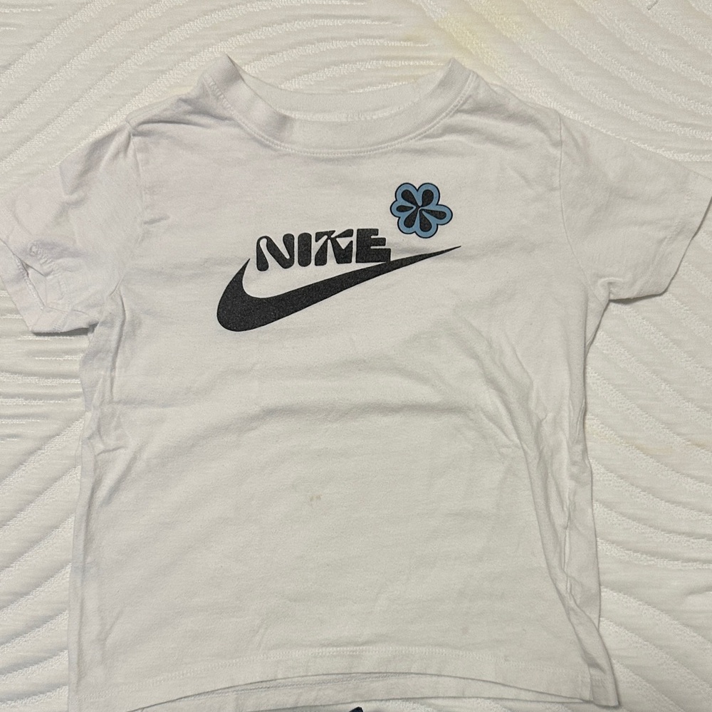 Nike Kids White Tee with Blue Flower Accent